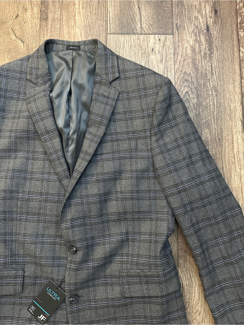 JF J. Ferrar Slim Fit Ultra Comfort Classic Blazer Men’s Size 42 Reg Gray Plaid